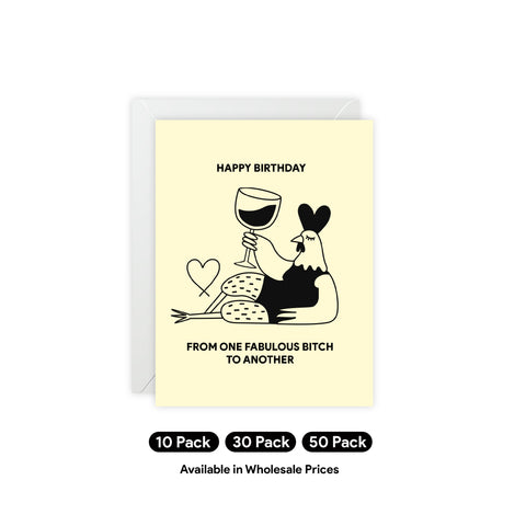 "From One Fabulous Bitch to Another" Greeting Card — Birthday Greeting Card - Illustrated, Funny, Snarky, Modern