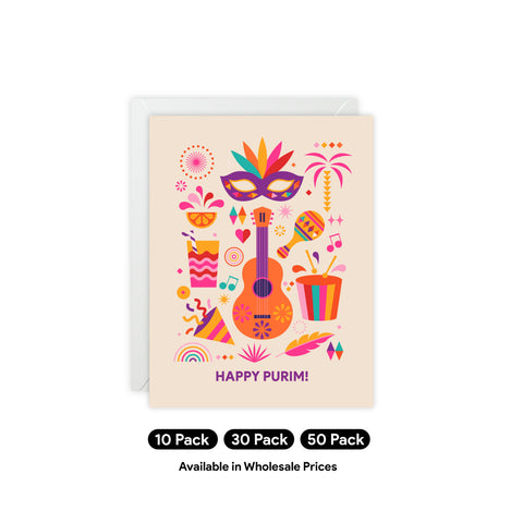 Purim Celebration Greeting Card — Holiday Greeting Card - Illustrated, Modern