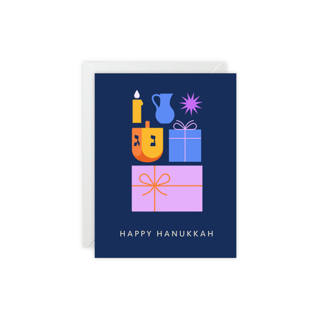 Happy Hanukkah Greeting Card — Hanukkah / Holiday Greeting Card - Illustrated, Modern