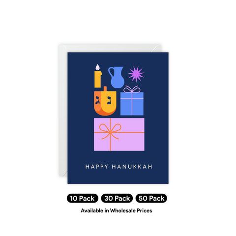 Happy Hanukkah Greeting Card — Hanukkah / Holiday Greeting Card - Illustrated, Modern