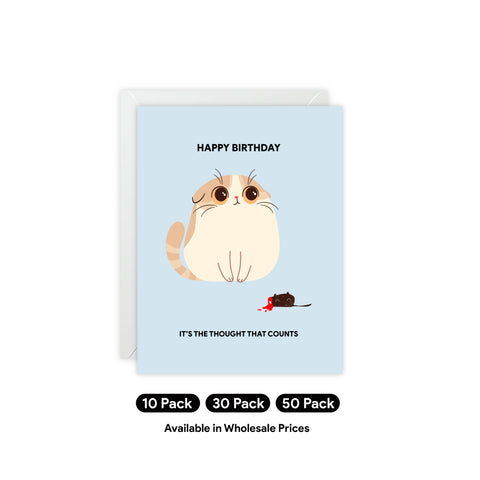 "It's the Thought That Counts" Birthday Cat Greeting Card — Birthday Greeting Card - Illustrated, Funny, Snarky, Modern