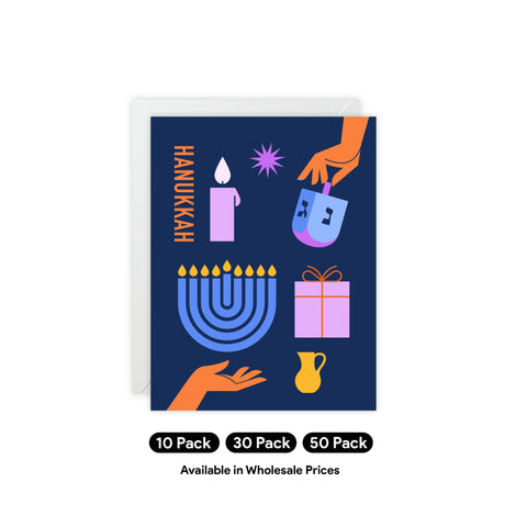 Hanukkah Icons Greeting Card — Hanukkah Holiday Greeting Card - Illustrated, Modern