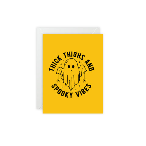 "Thick Thighs and Spooky Vibes" Halloween Ghost Greeting Card — Halloween / Holiday Greeting Card - Illustrated, Funny, Snarky, Modern