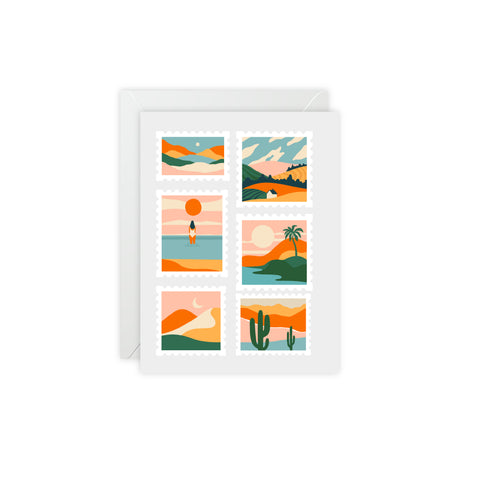 Scenic Stamp Collage Greeting Cards — Abstract Greeting Card - Illustrated, Beautiful, Modern