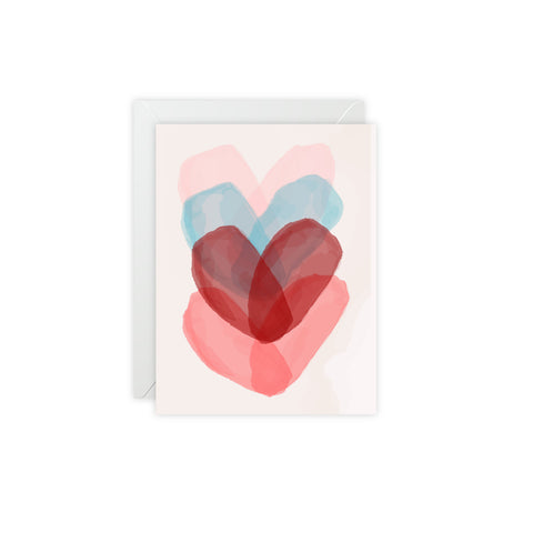 Watercolor Layered Hearts Greeting Card — Love / Valentine Greeting Card - Illustrated, Funny, Snarky, Modern