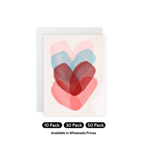 Watercolor Layered Hearts Greeting Card — Love / Valentine Greeting Card - Illustrated, Funny, Snarky, Modern