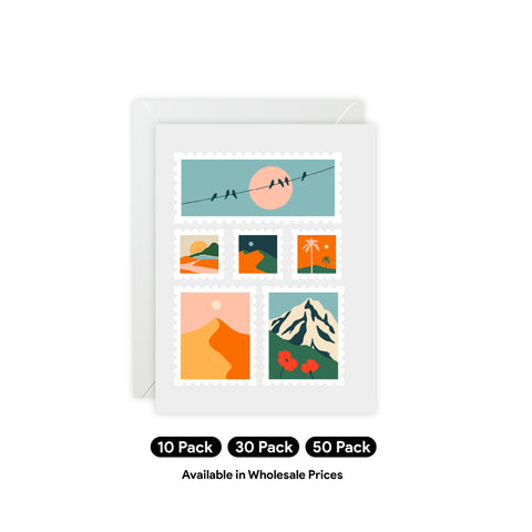 Travel Stamp Collage Greeting Card – Abstract Greeting Card - Illustrated, Beautiful, Modern