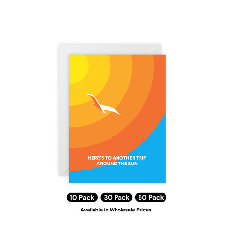 "Here’s to Another Trip Around the Sun" Birthday Greeting Card — Birthday Greeting Card - Illustrated, Funny, Snarky, Modern